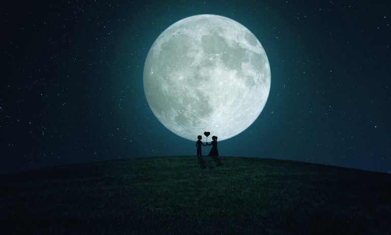 illustration lune de miel, lune et amoureux